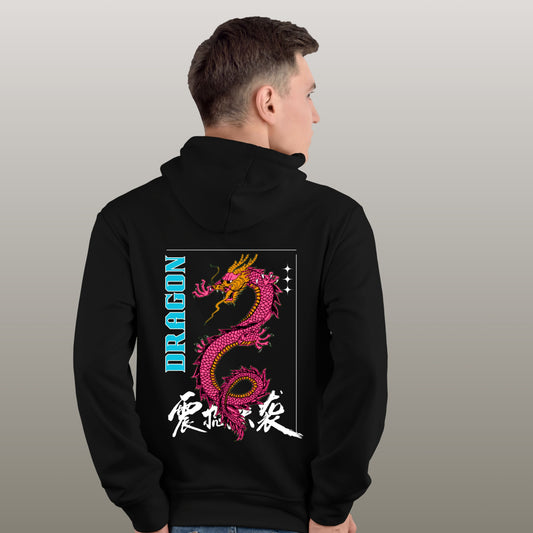 Neon Eastern Dragon Graphic Oversized Hoodie